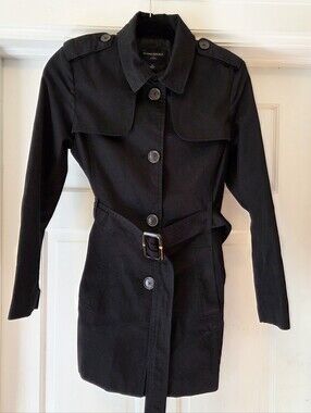 Banana Republic Petite Short Trench Coat in Black (Size S)